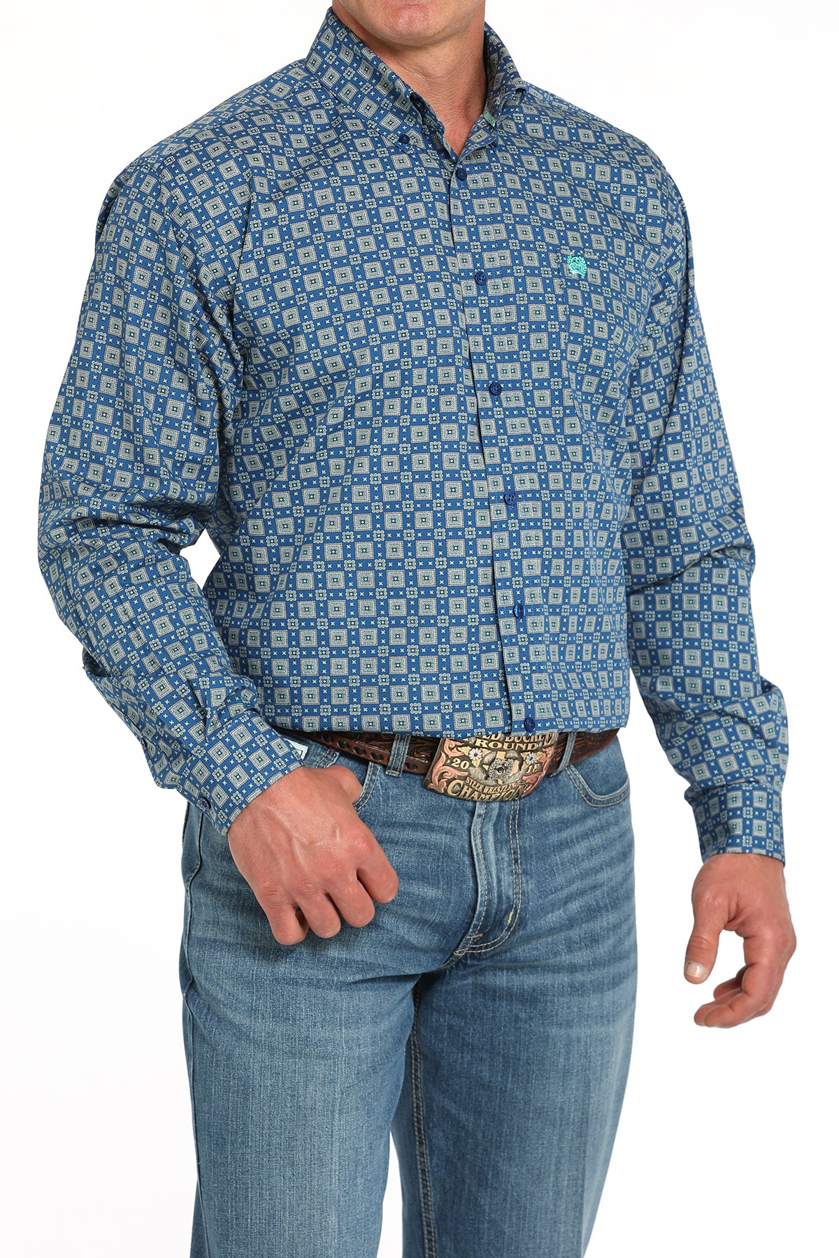CINCH Men's Royal Blue Printed Button-Down Western Shirt