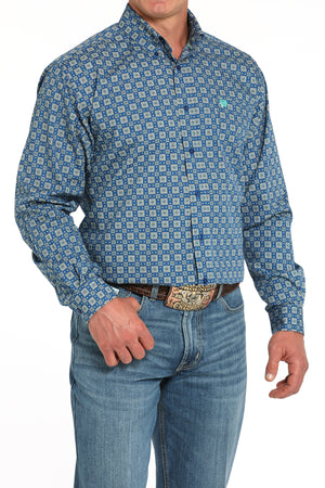 CINCH Men's Royal Blue Printed Button-Down Western Shirt