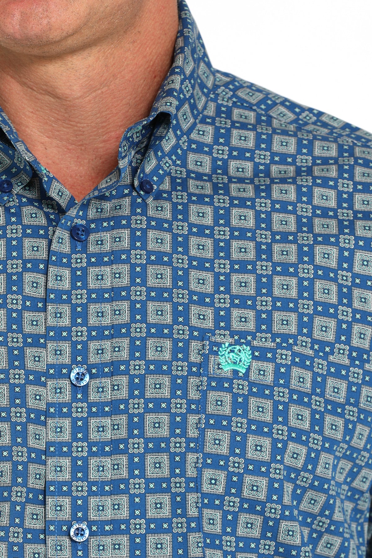 CINCH Men's Royal Blue Printed Button-Down Western Shirt