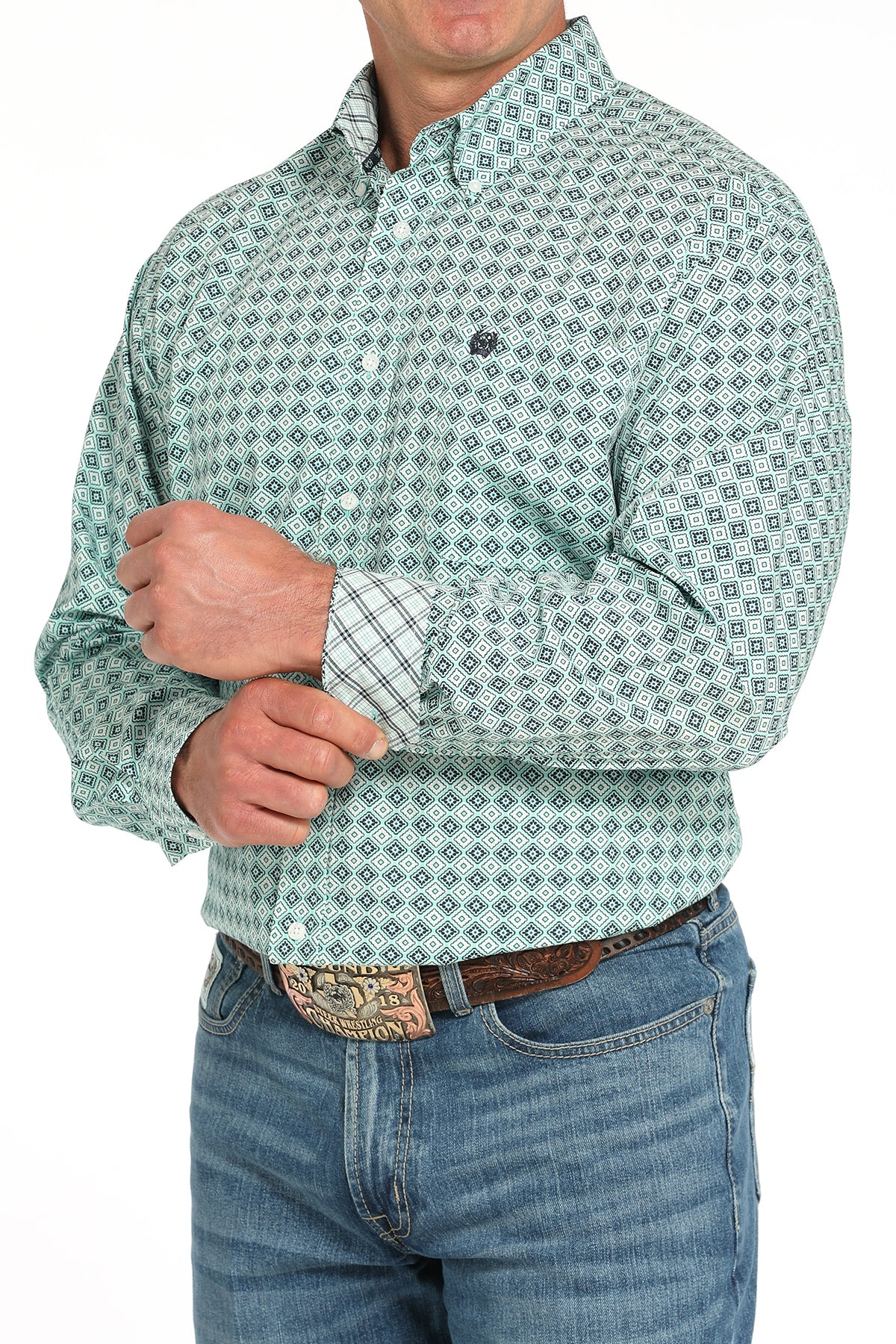 CINCH Men's Turquoise Printed Button-Down Western Shirt