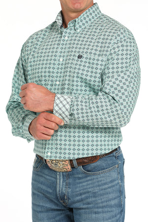 CINCH Men's Turquoise Printed Button-Down Western Shirt
