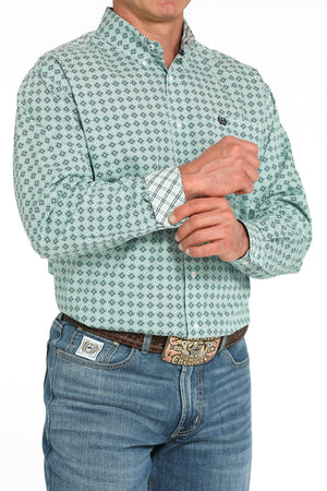 CINCH Men's Turquoise Printed Button-Down Western Shirt
