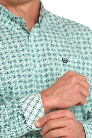 CINCH Men's Turquoise Printed Button-Down Western Shirt