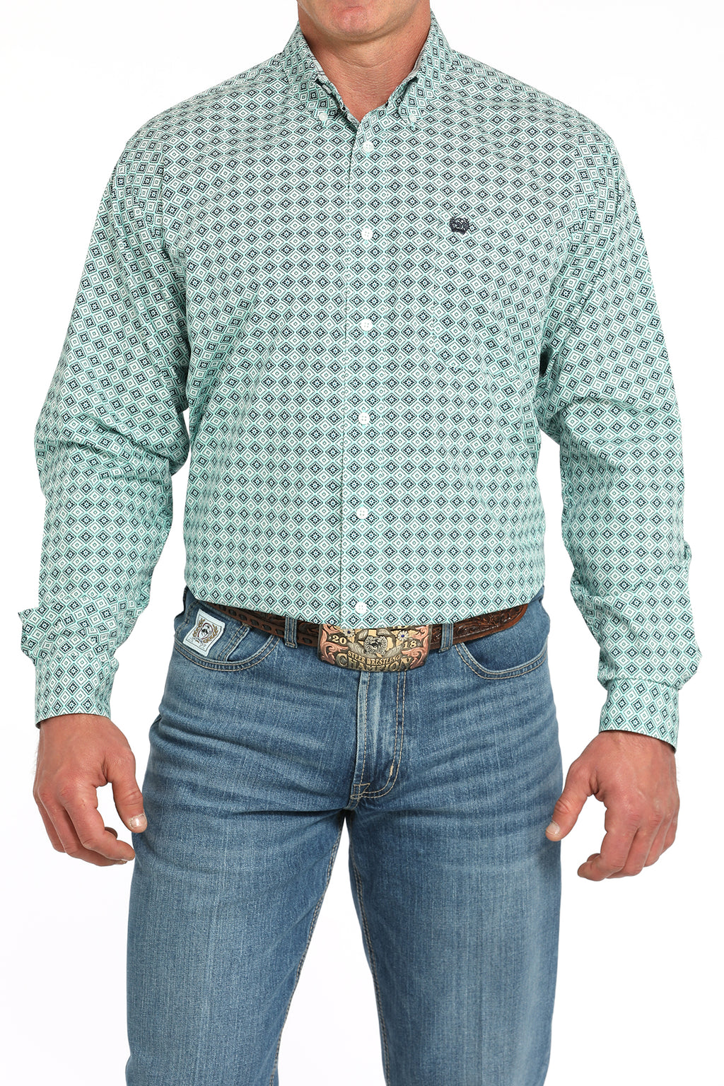 CINCH Men's Turquoise Printed Button-Down Western Shirt