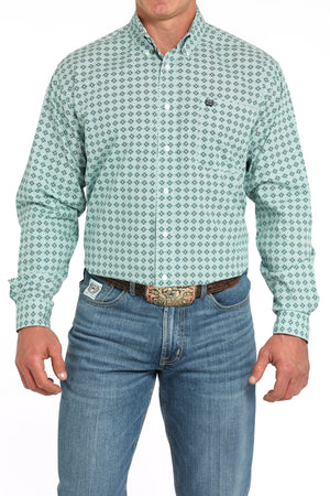 CINCH Men's Turquoise Printed Button-Down Western Shirt