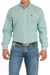 CINCH Men's Turquoise Printed Button-Down Western Shirt