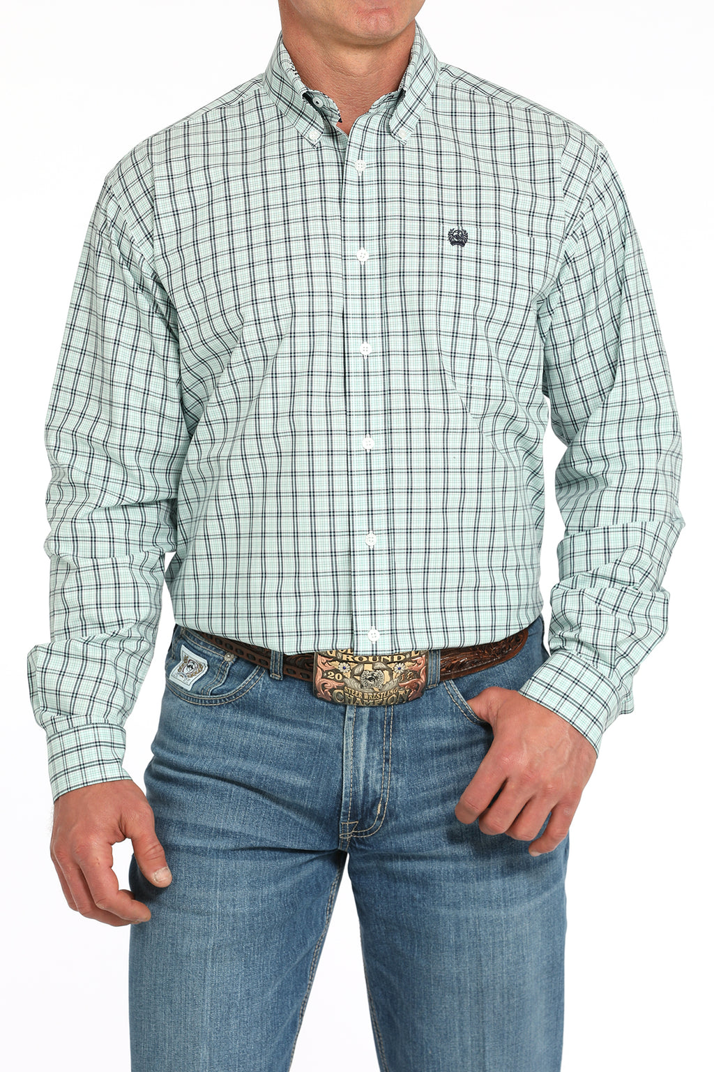 CINCH Men's Turquoise Plaid Button-Down Western Shirt