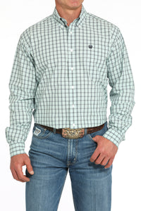 CINCH Men's Turquoise Plaid Button-Down Western Shirt
