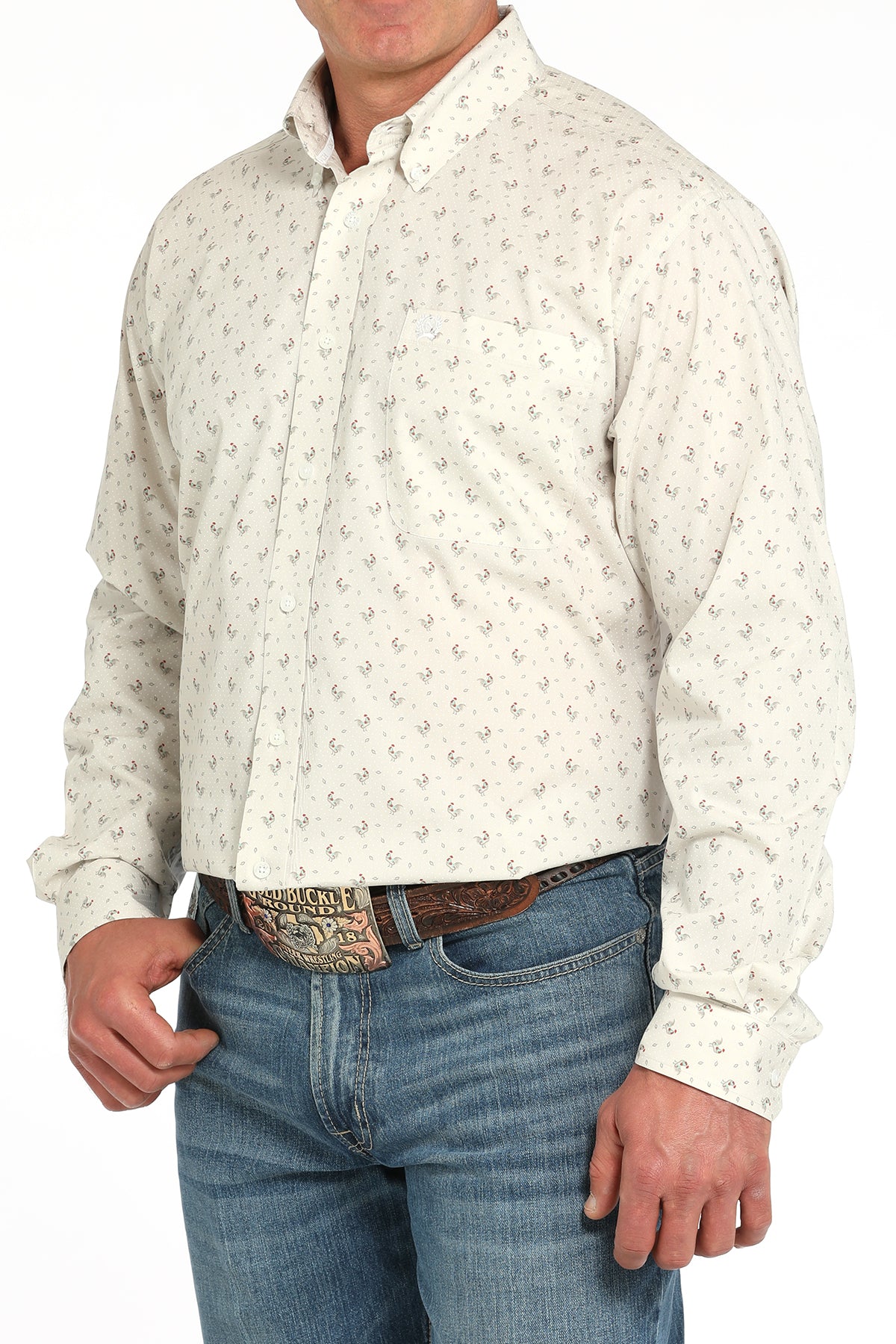CINCH Men's Grey L/S Printed Button-Down Western Shirt