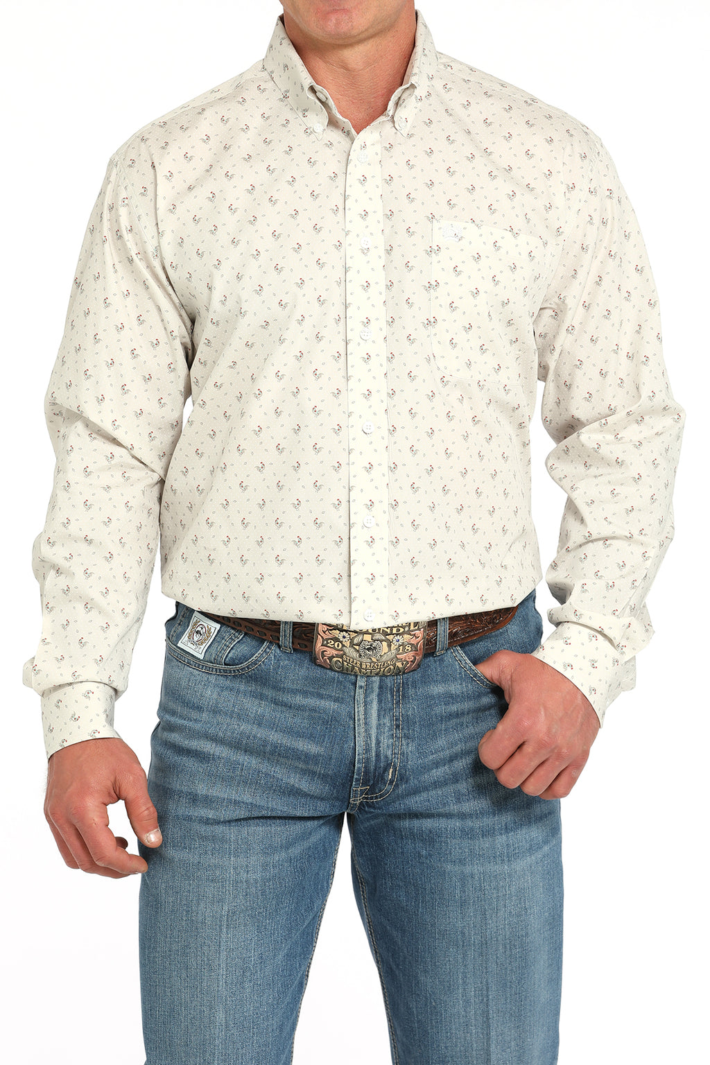 CINCH Men's Grey L/S Printed Button-Down Western Shirt