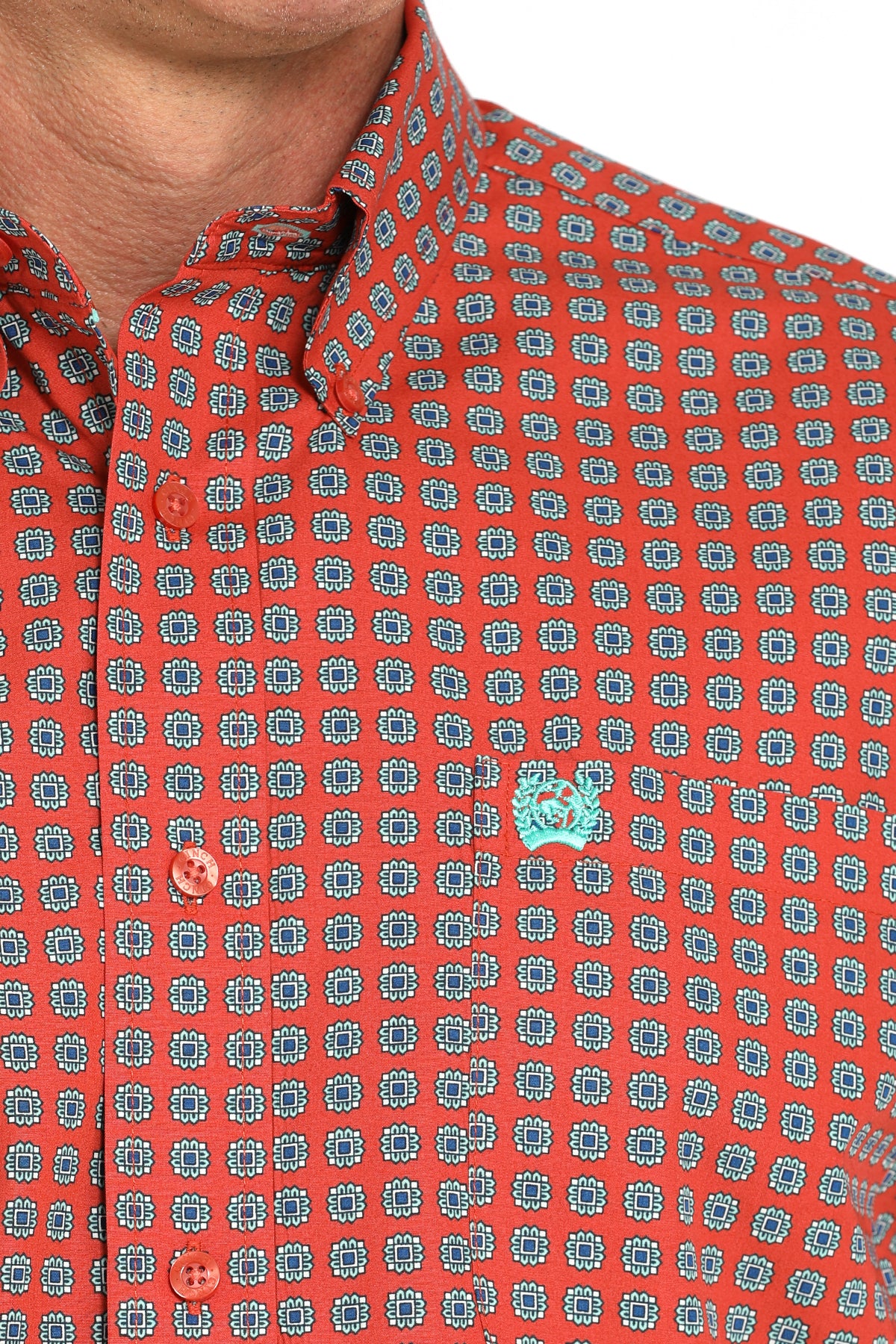 CINCH Men's Orange L/S Printed Button-Down Western Shirt