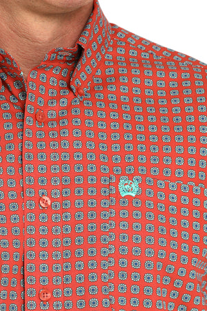 CINCH Men's Orange L/S Printed Button-Down Western Shirt