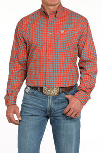 CINCH Men's Orange L/S Printed Button-Down Western Shirt