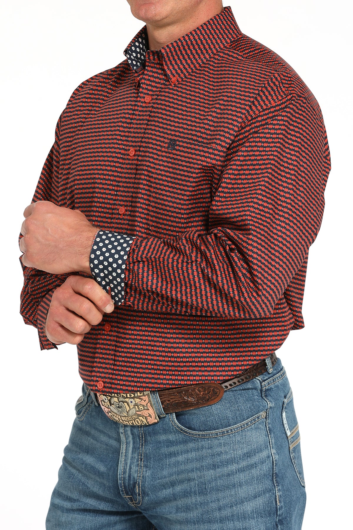 CINCH Men's Red L/S Printed Button-Down Western Shirt