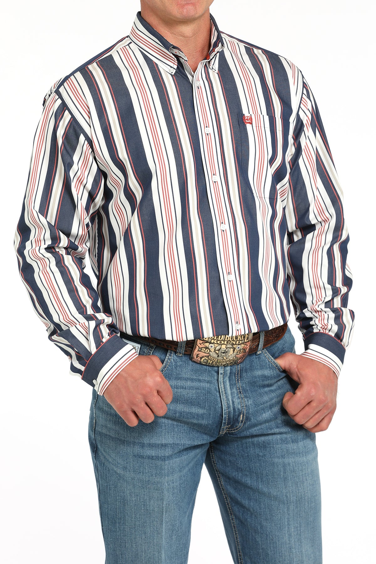 CINCH Men's Navy L/S Striped Button-Down Western Shirt