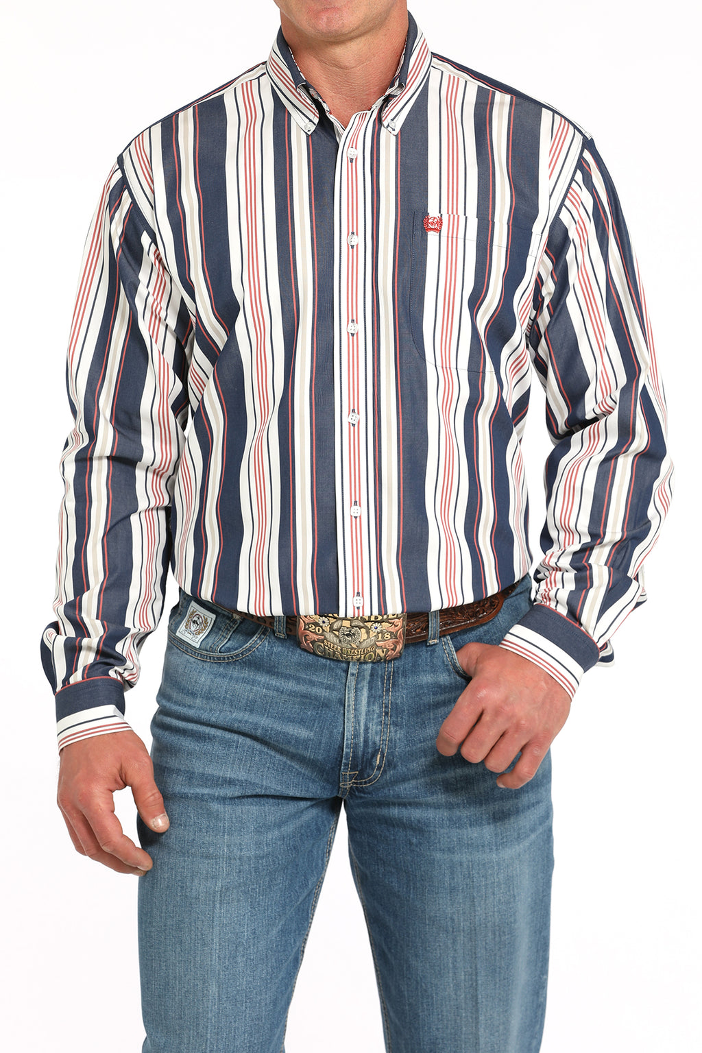 CINCH Men's Navy L/S Striped Button-Down Western Shirt
