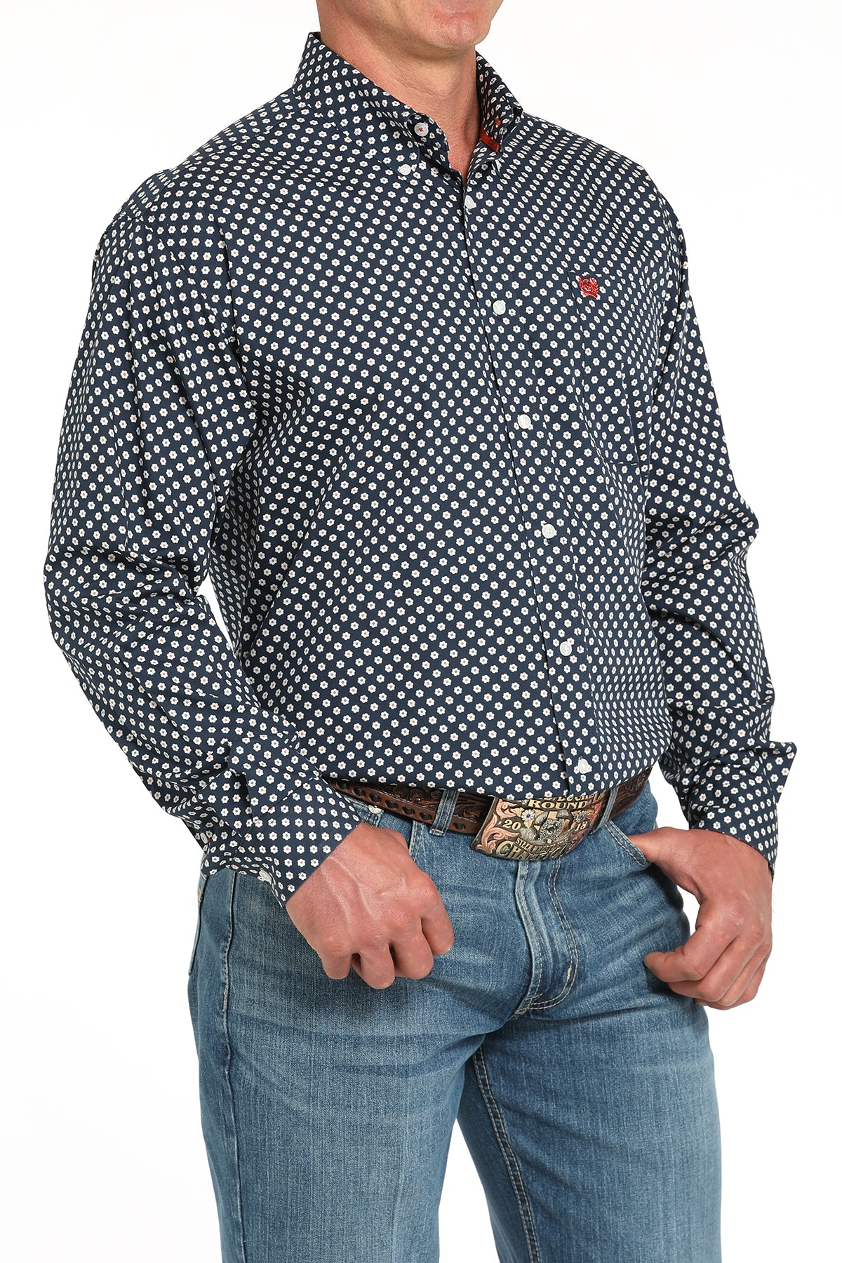 CINCH Men's Navy L/S Printed Button-Down Western Shirt