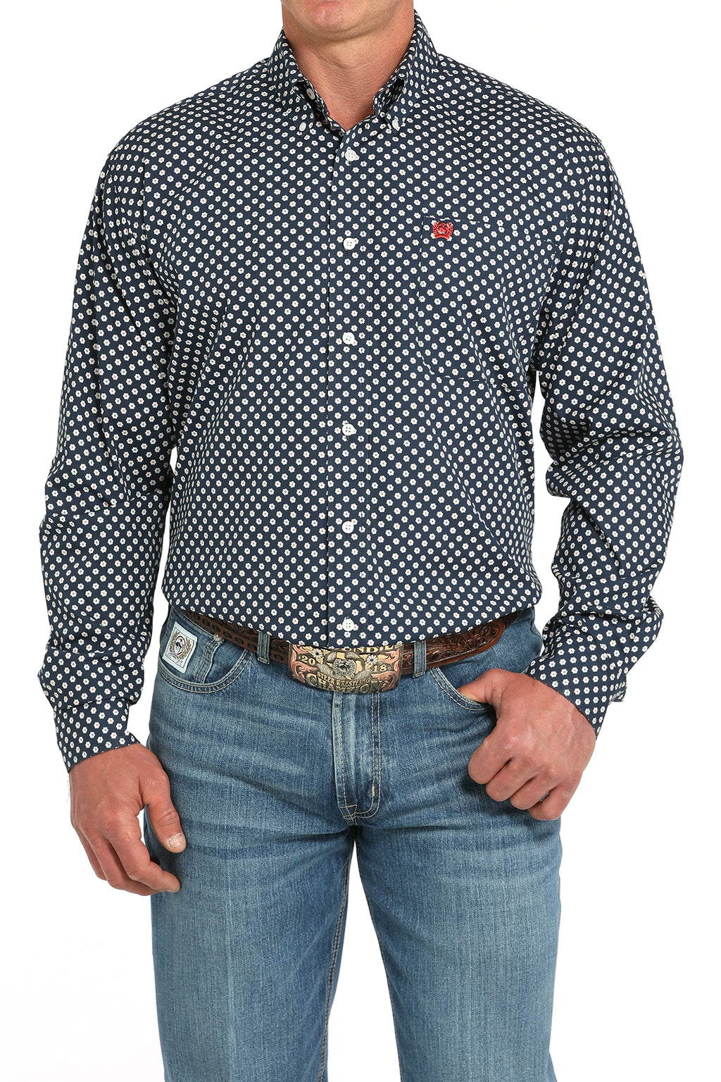 CINCH Men's Navy L/S Printed Button-Down Western Shirt