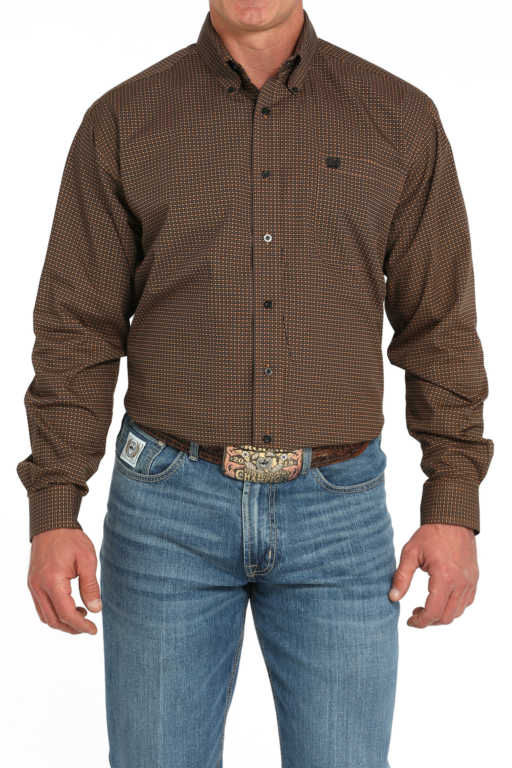 CINCH Men's Brown L/S Printed Button-Down Western Shirt