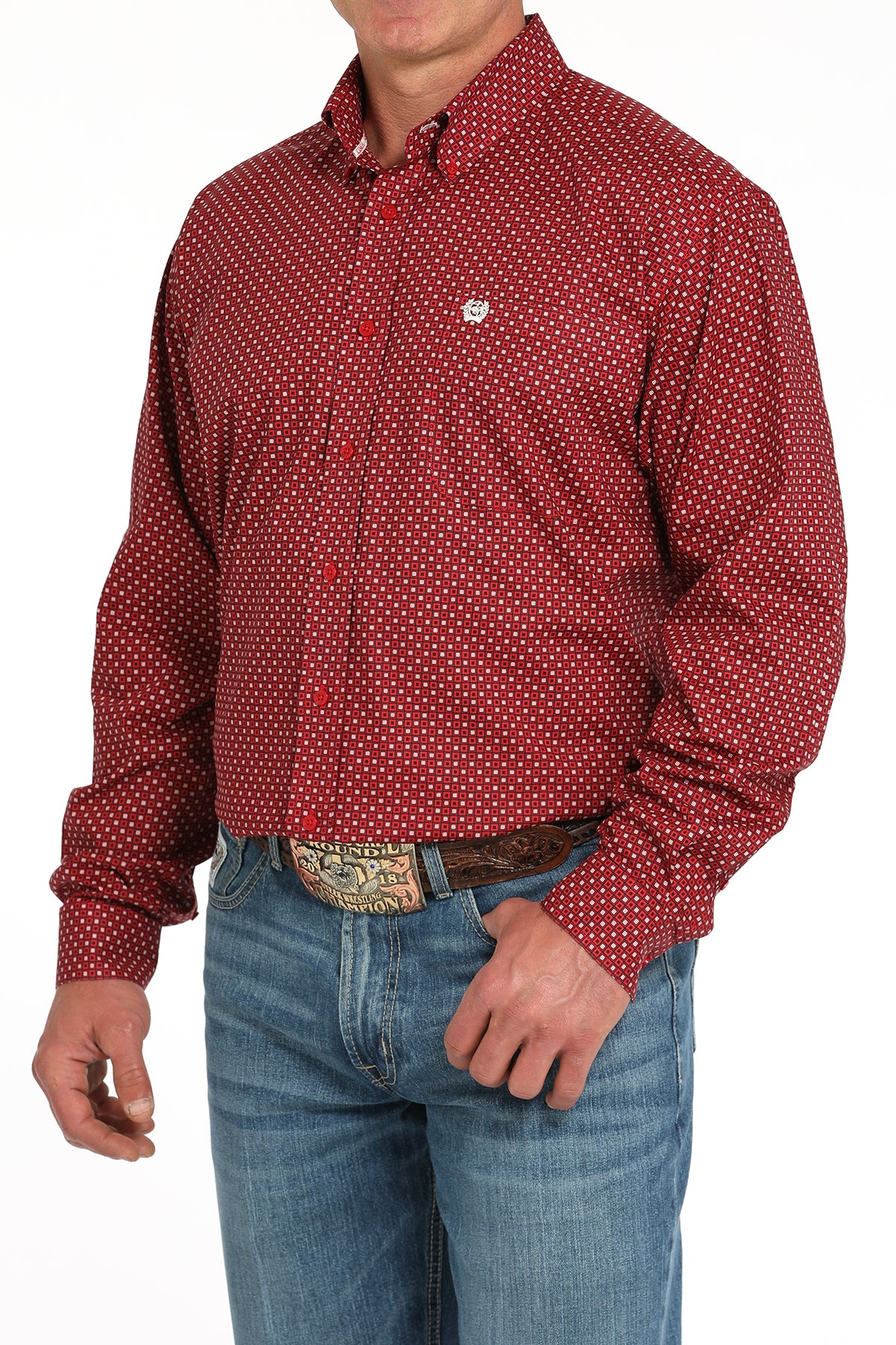CINCH Men's Red Printed Button-Down Western Shirt