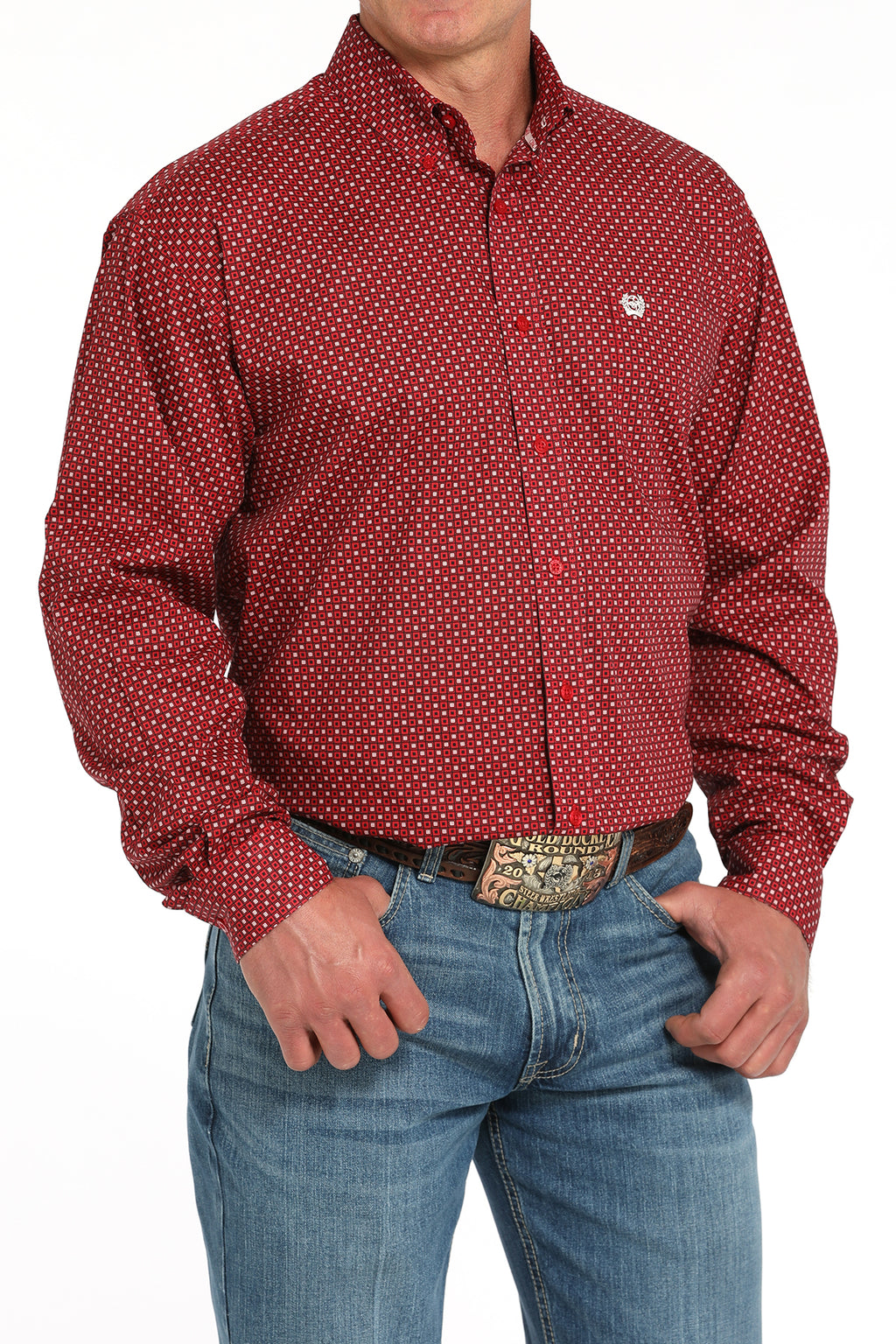 CINCH Men's Red Printed Button-Down Western Shirt