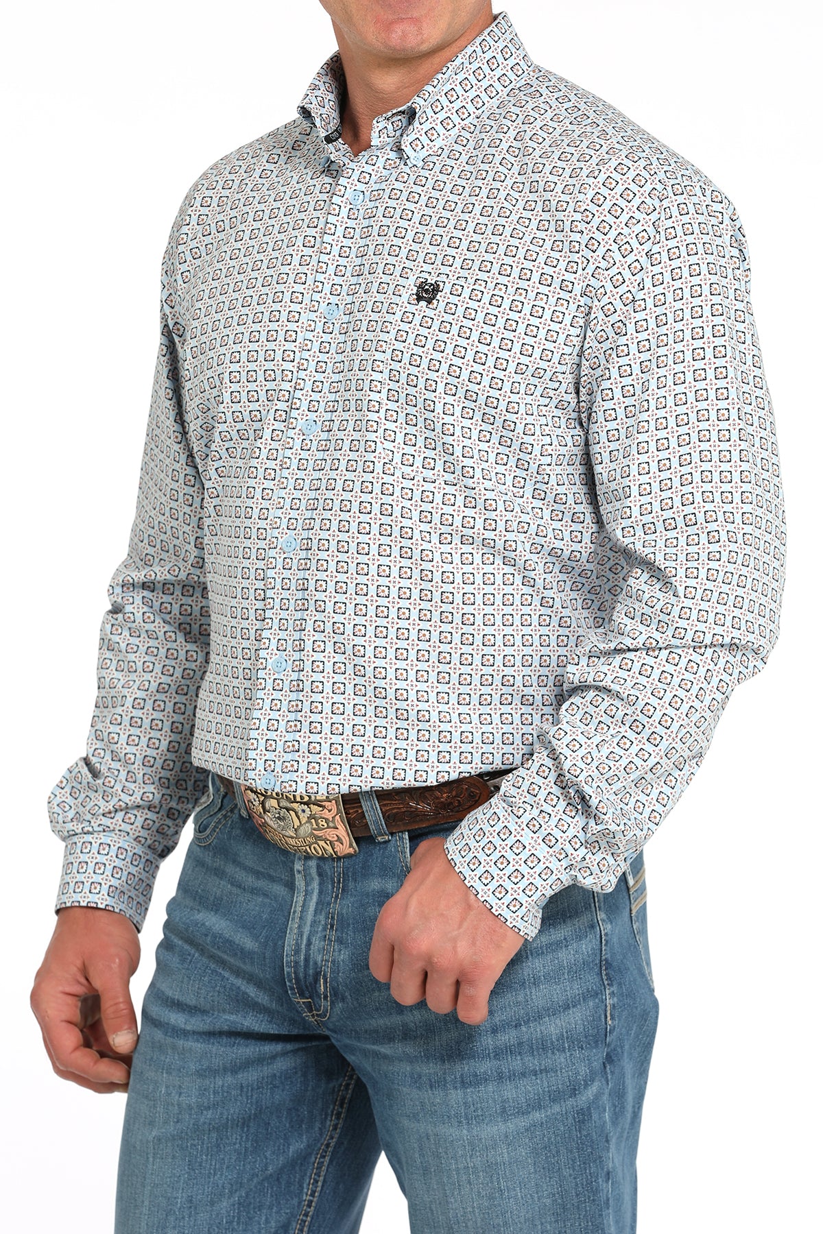 CINCH Men's Light Blue L/S Printed Button-Down Western Shirt