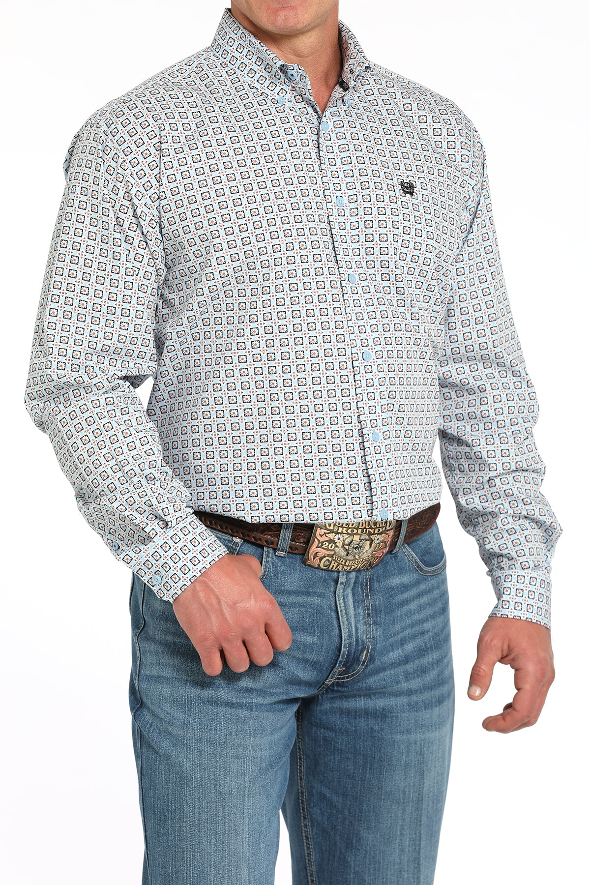 CINCH Men's Light Blue L/S Printed Button-Down Western Shirt