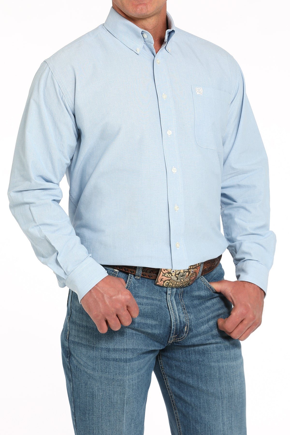 CINCH Men's Solid Light Blue Button-Down Western Shirt