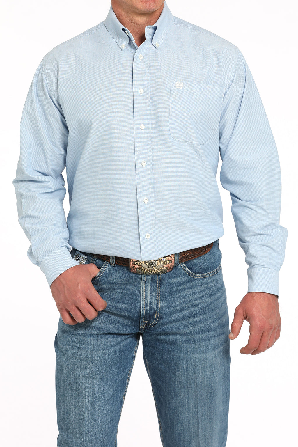 CINCH Men's Solid Light Blue Button-Down Western Shirt