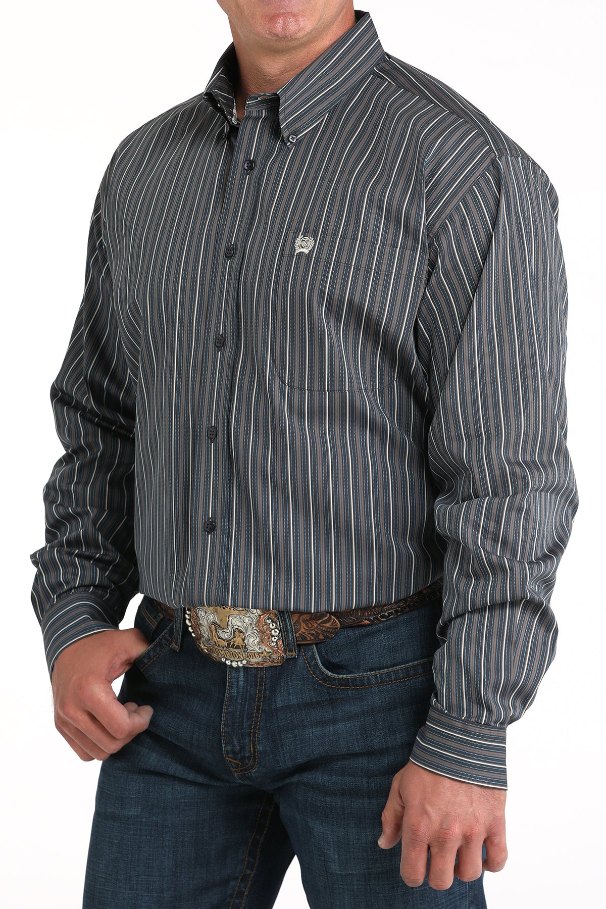CINCH Men's Charcoal L/S Stripe Button-Down Western Shirt