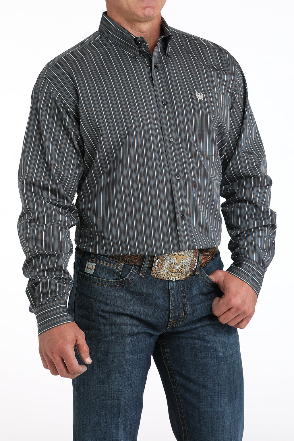 CINCH Men's Charcoal L/S Stripe Button-Down Western Shirt