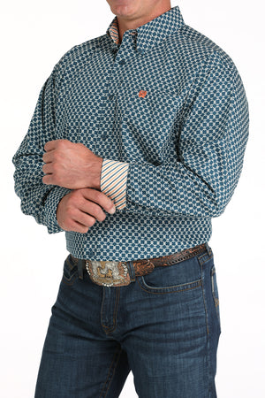 CINCH Men's Teal Print L/S Button-Down Western Shirt