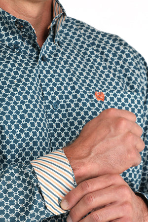 CINCH Men's Teal Print L/S Button-Down Western Shirt