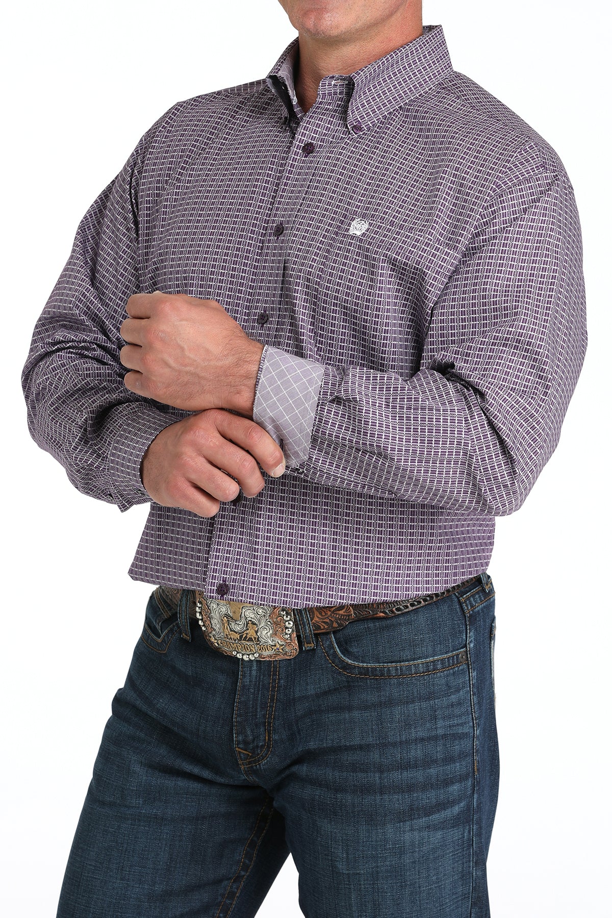 CINCH Men's Purple Print L/S Button-Down Western Shirt