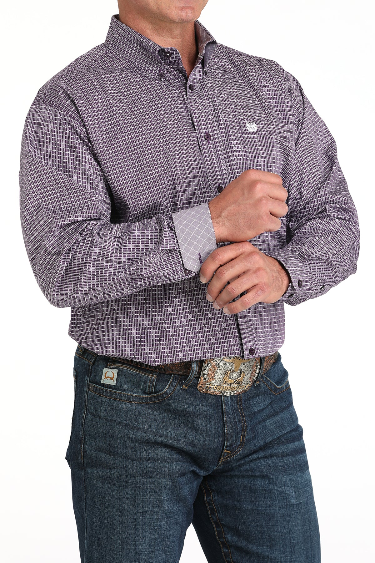 CINCH Men's Purple Print L/S Button-Down Western Shirt