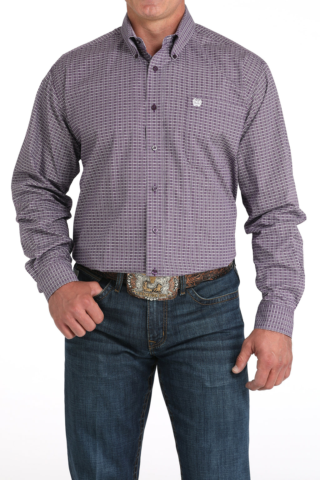 CINCH Men's Purple Print L/S Button-Down Western Shirt