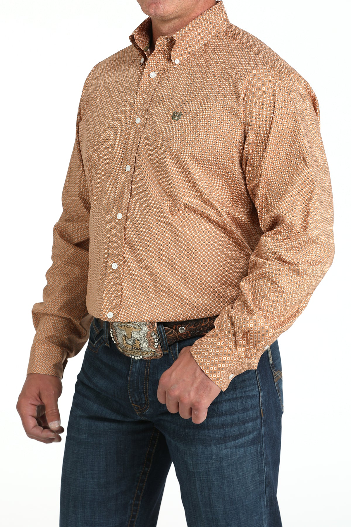 CINCH Men's Brown Print L/S Button-Down Western Shirt