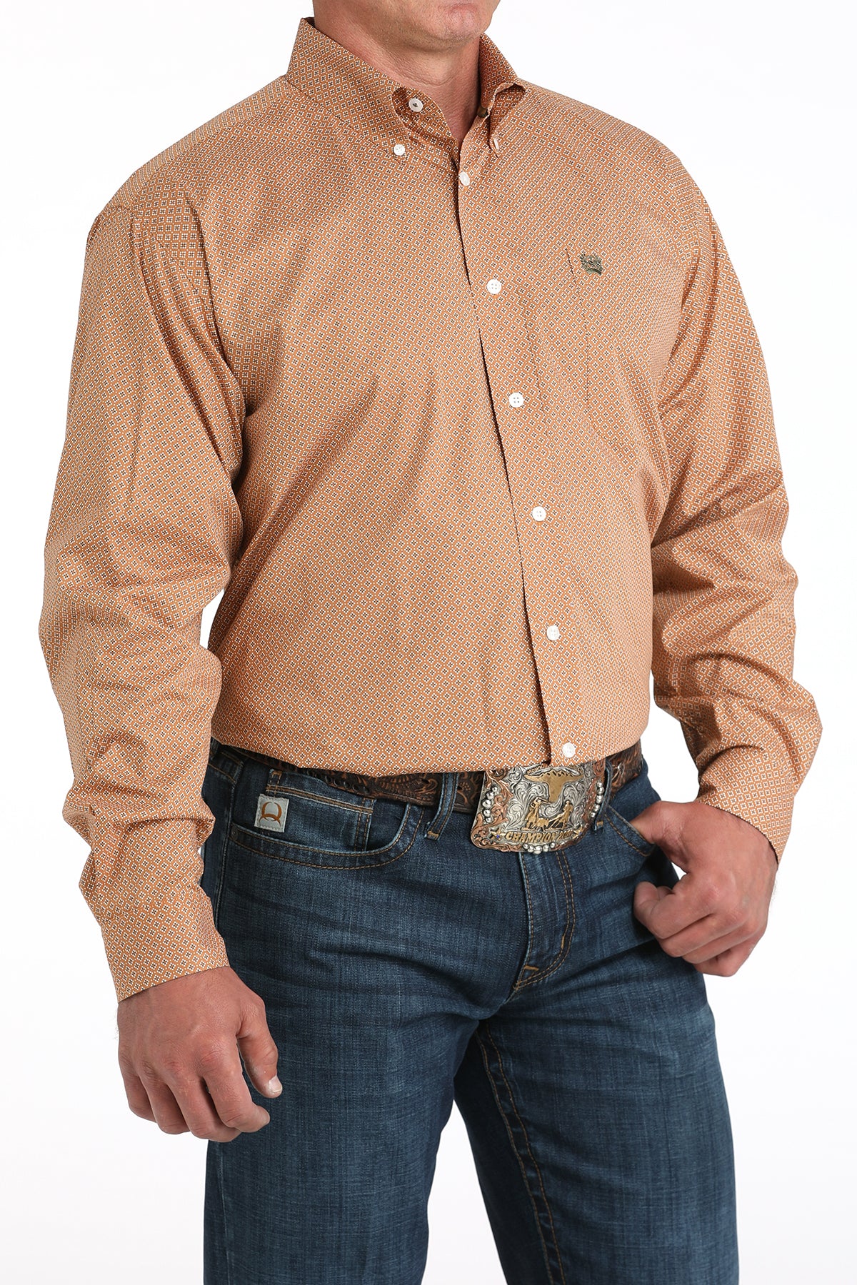 CINCH Men's Brown Print L/S Button-Down Western Shirt