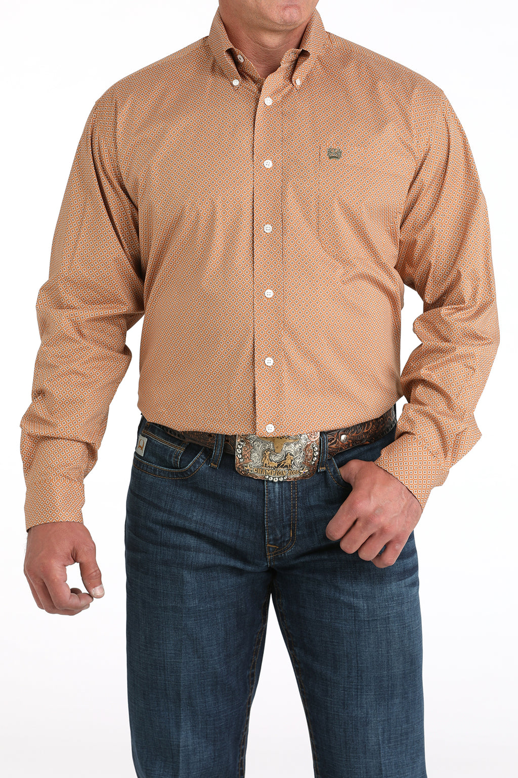 CINCH Men's Brown Print L/S Button-Down Western Shirt