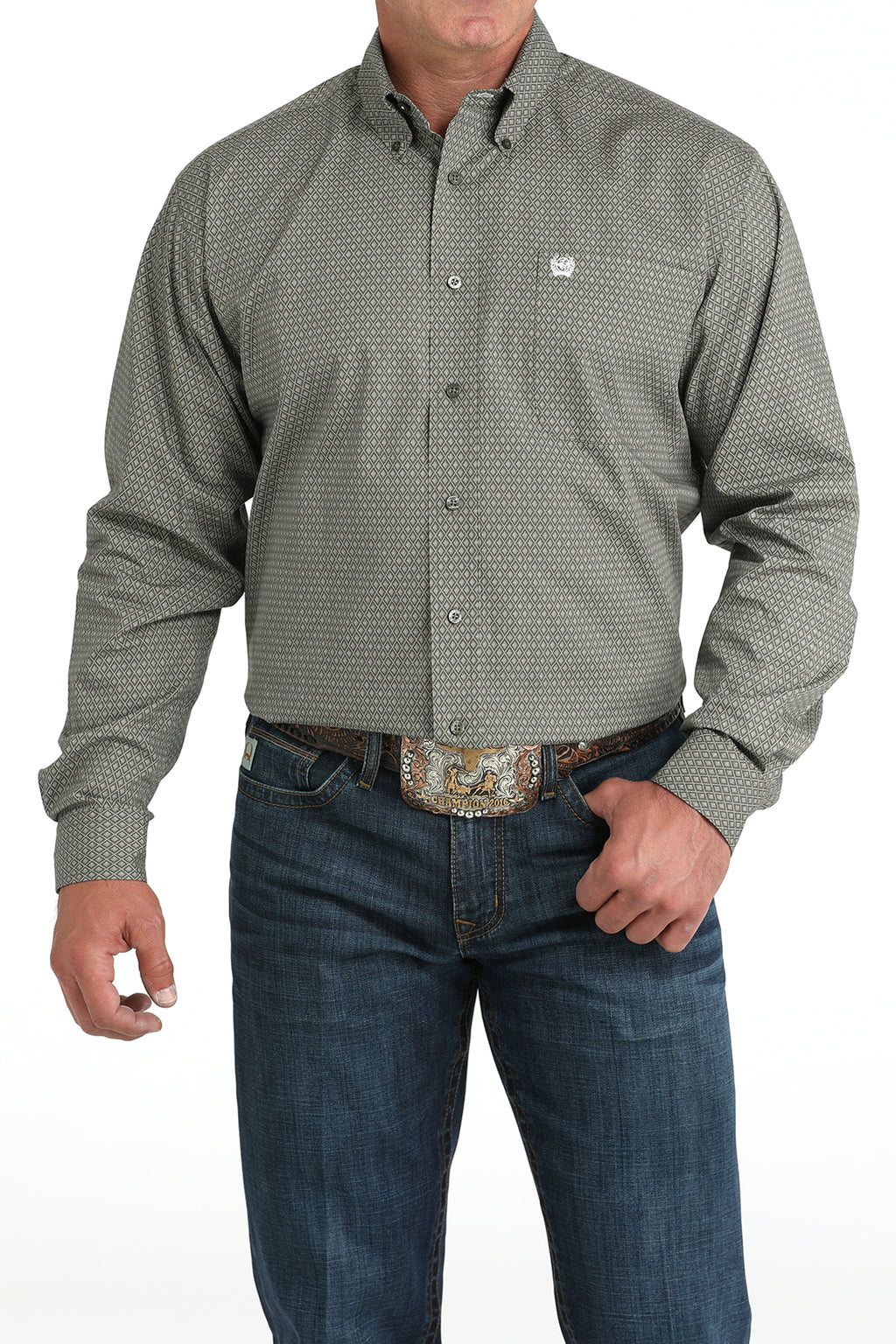 CINCH Men's Olive Print L/S Button-Down Western Shirt