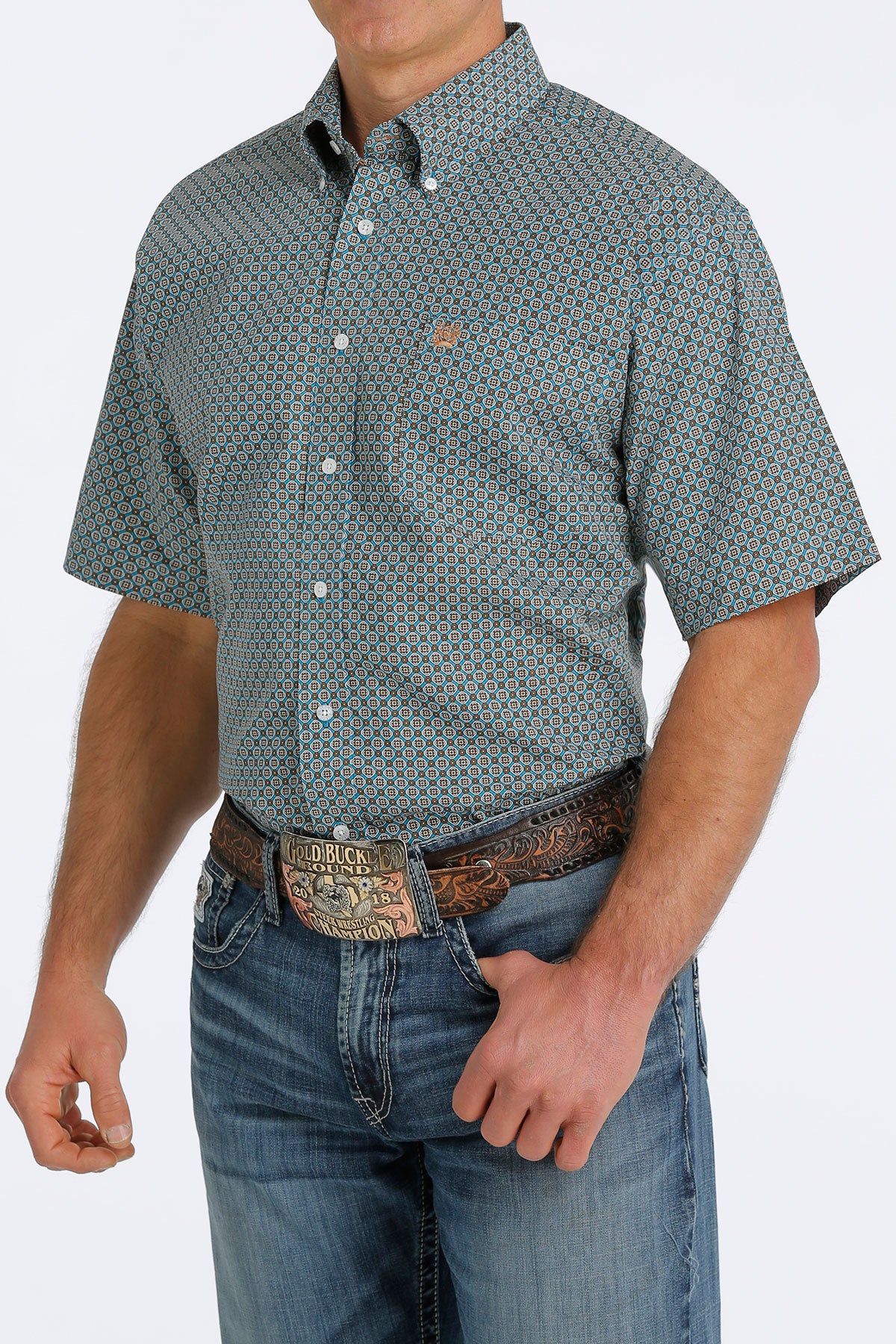 CINCH Men's Blue Short Sleeve Button-Down Western Shirt