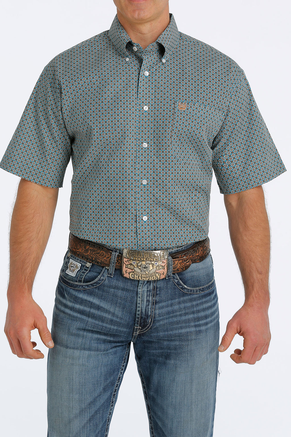 CINCH Men's Blue Short Sleeve Button-Down Western Shirt