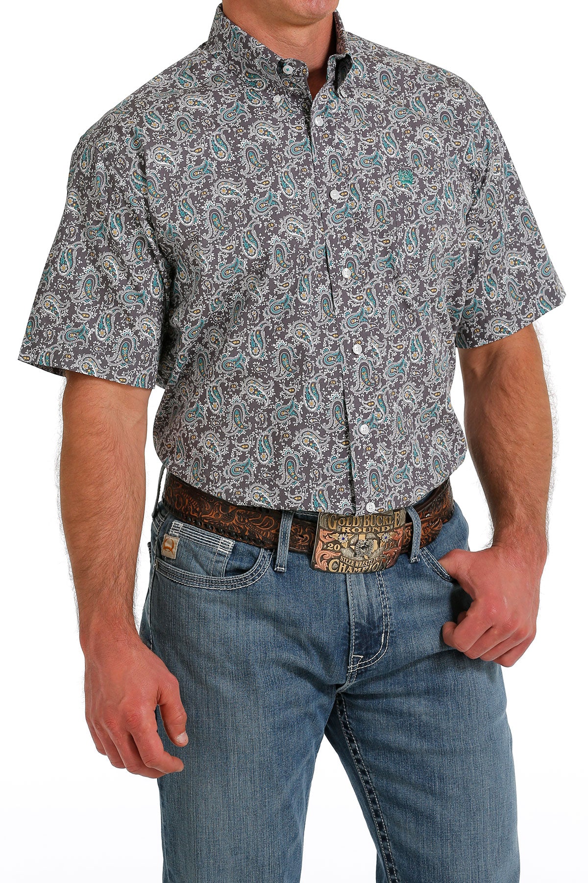 CINCH Men's Grey Short Sleeve Button-Down Western Shirt