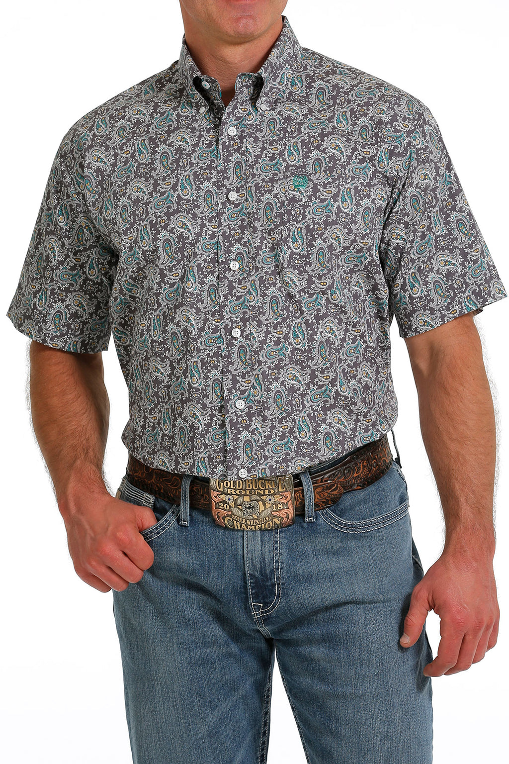 CINCH Men's Grey Short Sleeve Button-Down Western Shirt