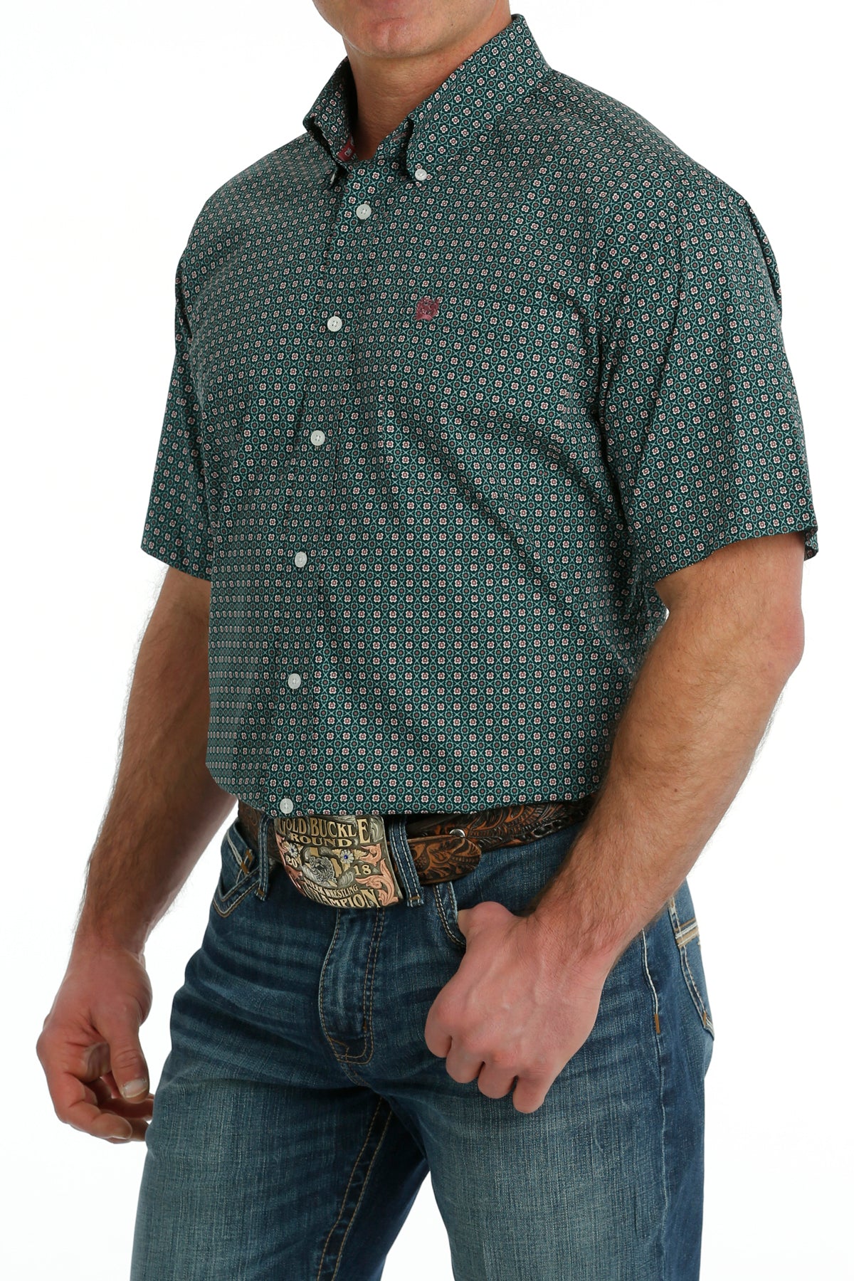 CINCH Men's Green Short Sleeve Button-Down Western Shirt