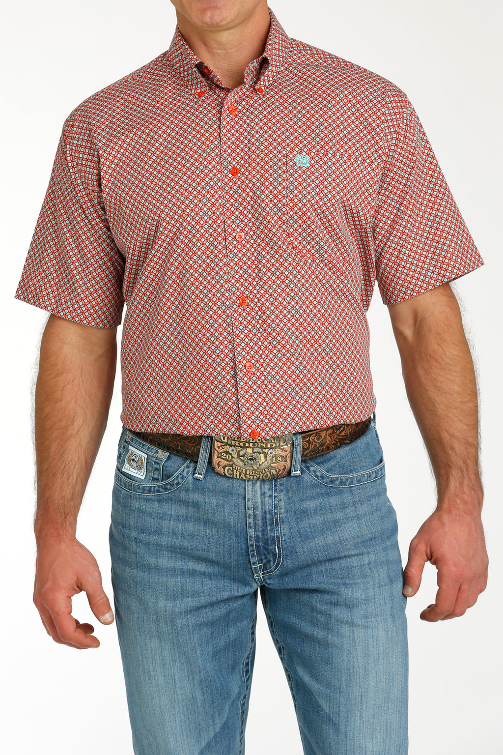 CINCH Men's Red Short Sleeve Button-Down Western Shirt