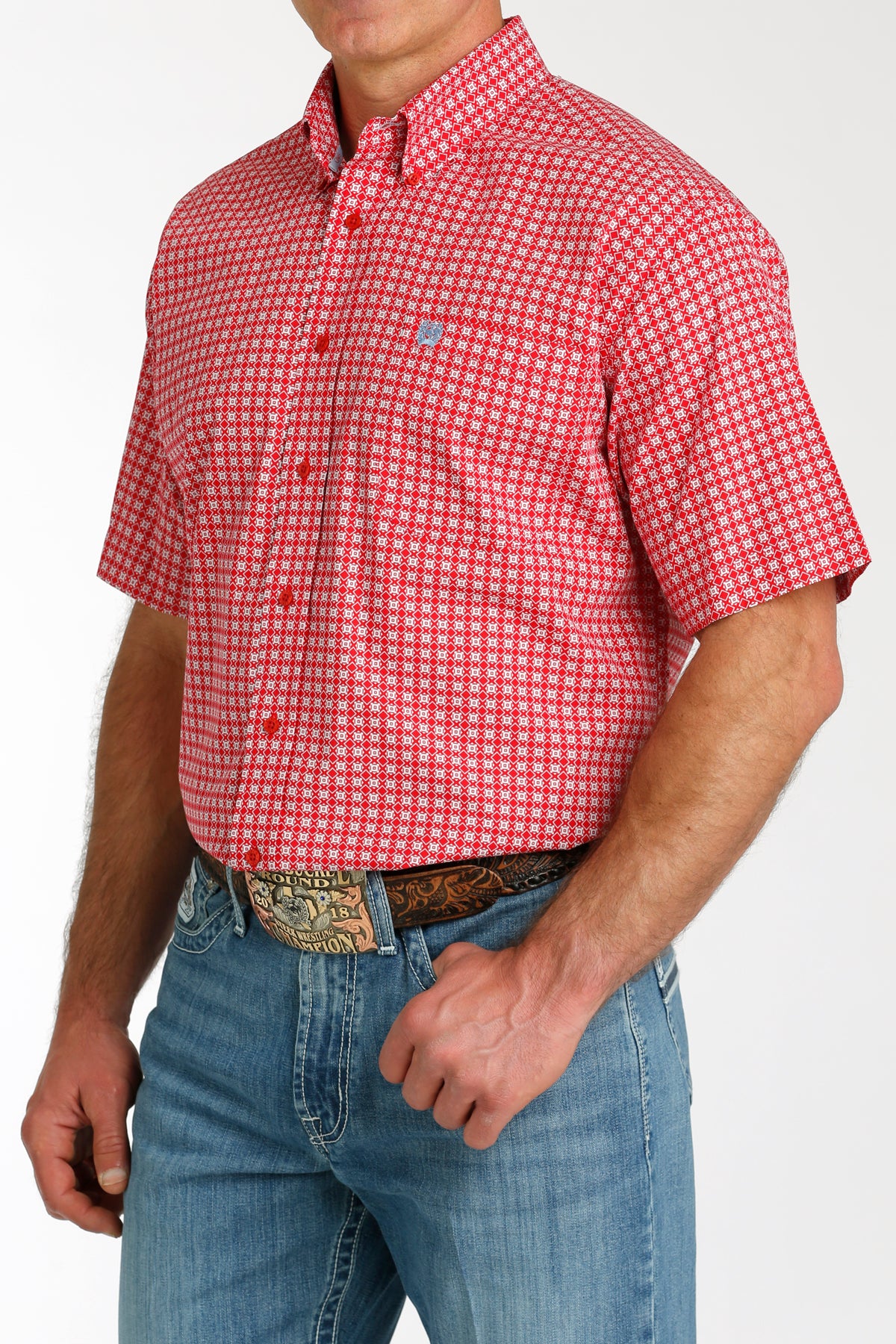 CINCH Men's Red Short Sleeve Button-Down Western Shirt