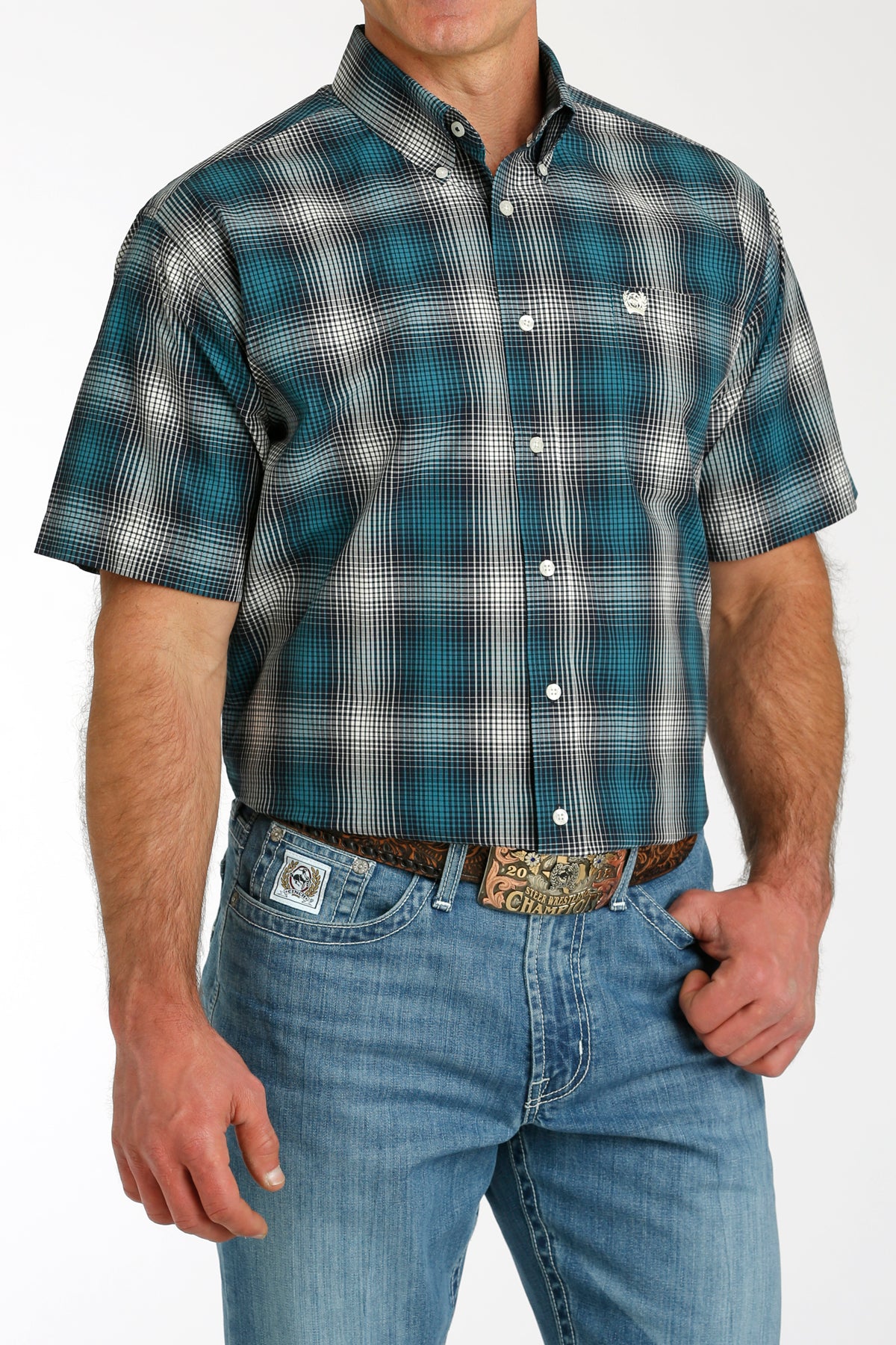 CINCH Men's Plaid Short Sleeve Button-Down Western Shirt