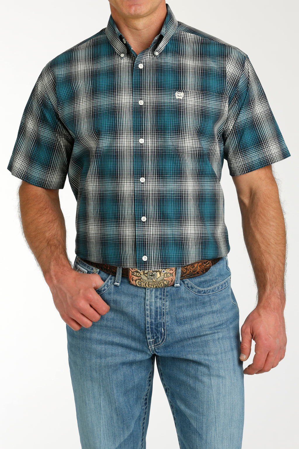 CINCH Men's Plaid Short Sleeve Button-Down Western Shirt