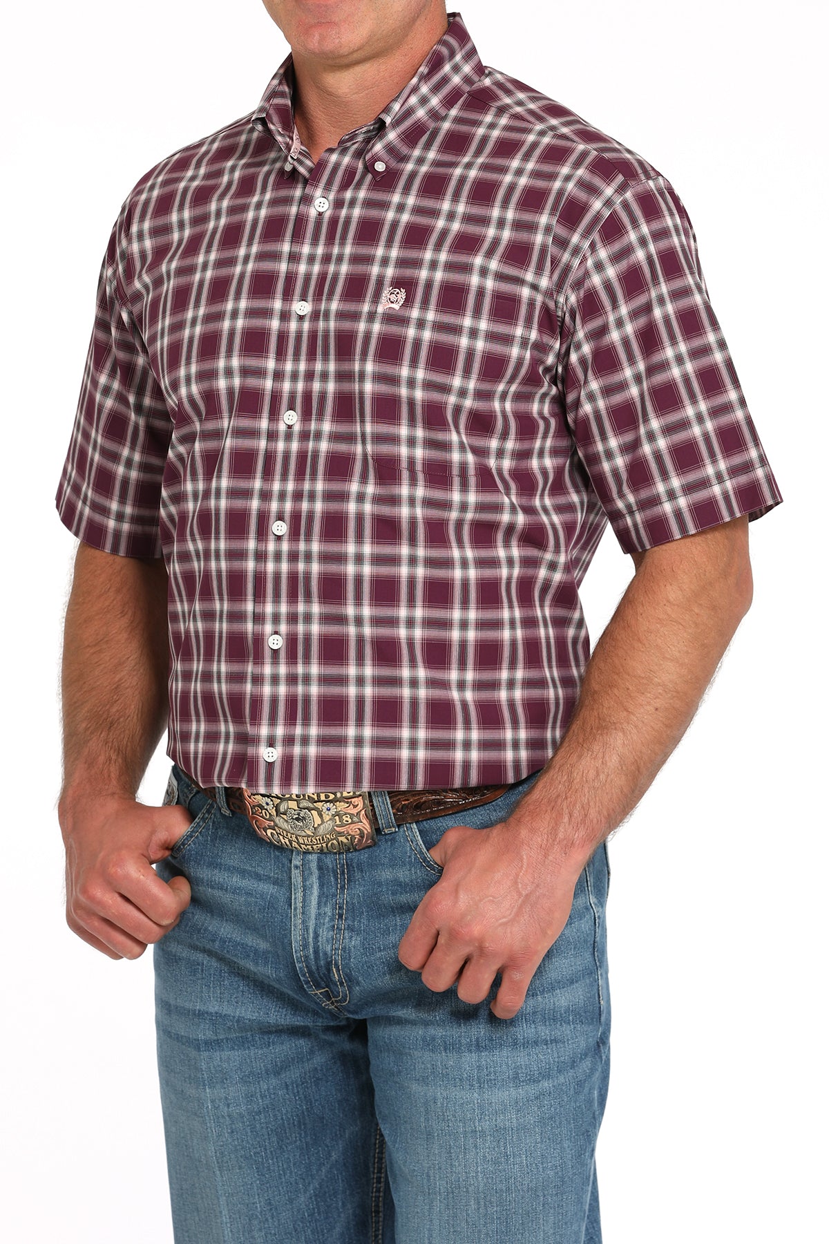 CINCH Men's Purple Plaid Button-Down Western Shirt